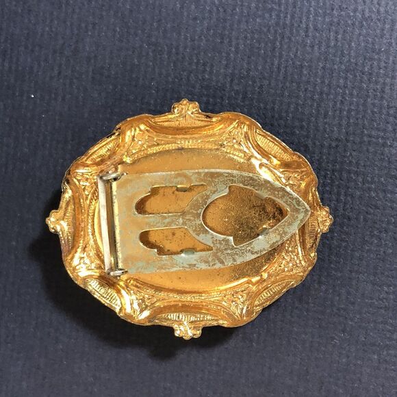 Vintage Oval Dress Clip Renaissance Couple Man Woman Brass Color Retro - Picture 4 of 8